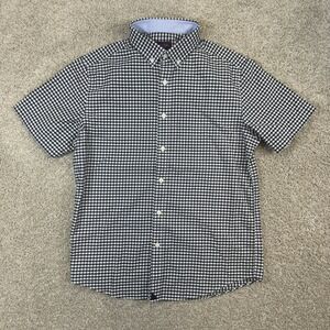 UNTUCKit Censio Shirt Mens Medium Navy Blue Gingham Slim Fit Short Sleeve 35191